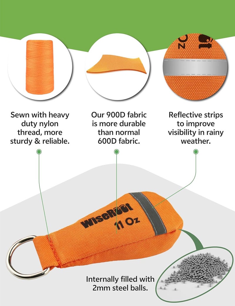 WiseRoot Arborist Throw Line Kit: Ultra Slick Throw Rope & 11/15Oz 900D Throw Weight with Reflective Storage Bag, Arborist Equipment for Tree Work, Climbing, Trimming, High Limb Rigging - Image 3